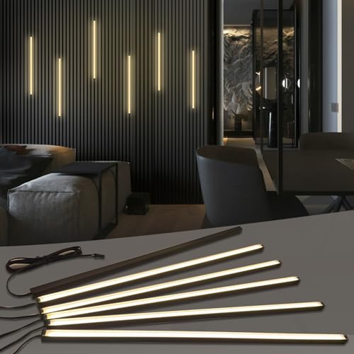 HAMRVL Black LED Recessed Lighting Kit - 6 PCS 16-Inch 3000k Dimmable Warm White LED Lights with Touch Switch, Wall Panel Light for Wood Slat Wall Panels, Headboards, Stairs, Under Cabinet, Home Decor