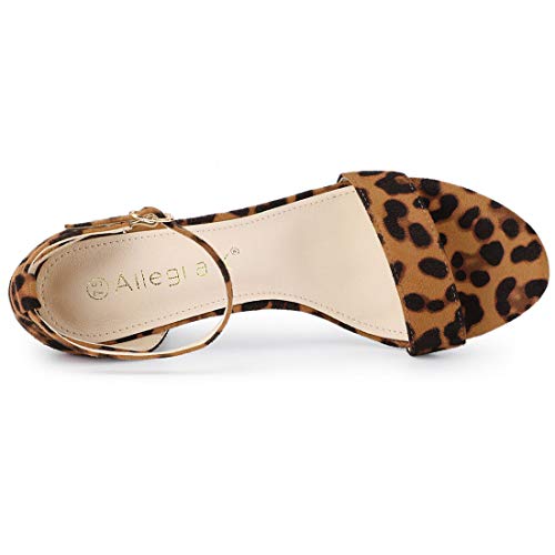 Allegra K Allegra K Women's Open Toe Ankle Strap Chunky High Heel Brown Leopard Sandals 8.5 M US