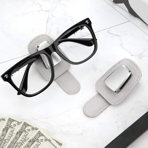 Clip de support de lunettes de soleil en cuir véritable beige - 4