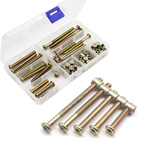 Baby Crib Hardware Replacement Kit, cSeao 25-Set Hex Socket Cap Bolts Barrel Nuts Assortment Kit for Bunk Beds Cot Chairs Furniture Assembling, M6x35mm/ 45mm/ 55mm/ 65mm/ 75mm