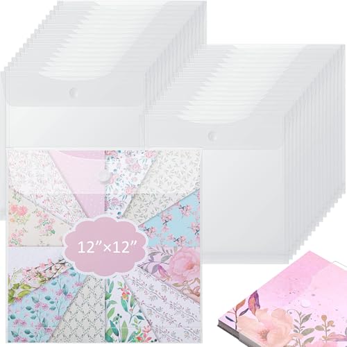 Image of 48 Pcs Scrapbook Paper Storage Organizer Plastic Clear,12 X 12 Inch | 36 Slot Organization for Craft Paper Vinyl Files Photos, Top Loading Clear Holder Box Design, Stackable Storage Solution