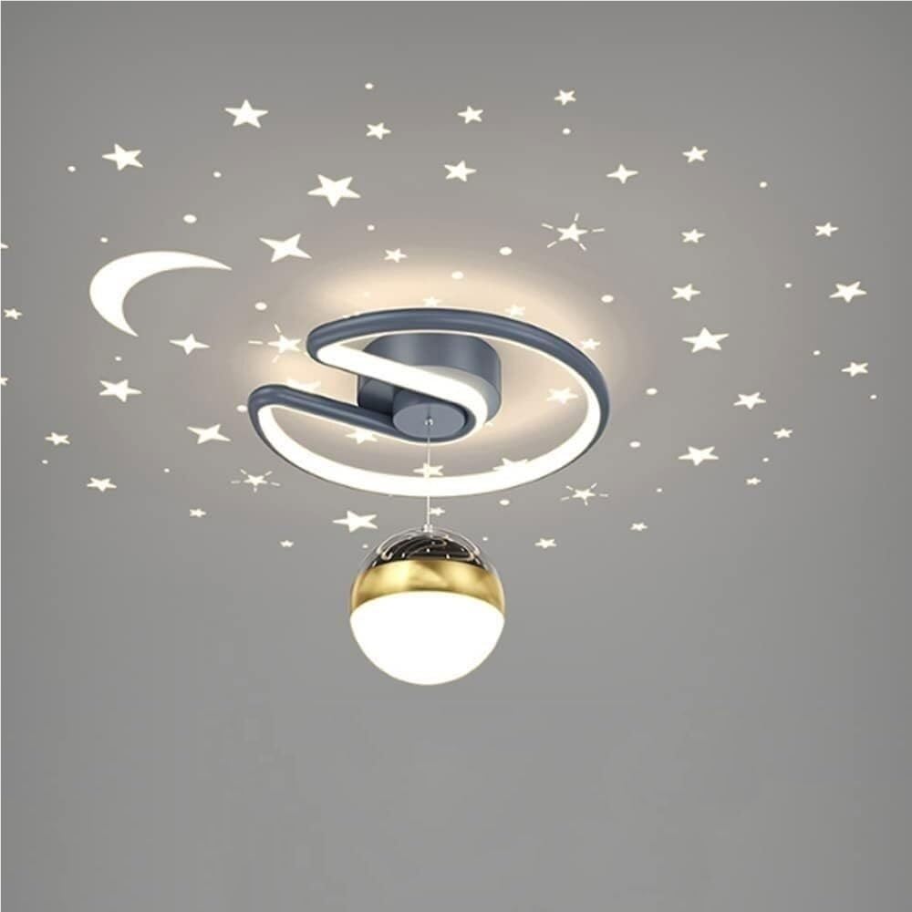 ITOSUI Ceiling Light, Flush Mount Ceiling Lamp, LED Starry Sky Lamp, Moon and Stars Fixture, 20W Tri-Color Dimmable, Black Gold, for Nursery, Kids Bedroom, Hallway, Entryway, Aisle(Gray)