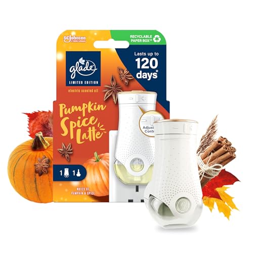 Glade Plug in Air Freshener Holder and Refill, Electric Scented Oil Room Air Freshener, Pumpkin Spice Latte, Starter Kit, (1 x Holder and 1 x 20 ml Refill)