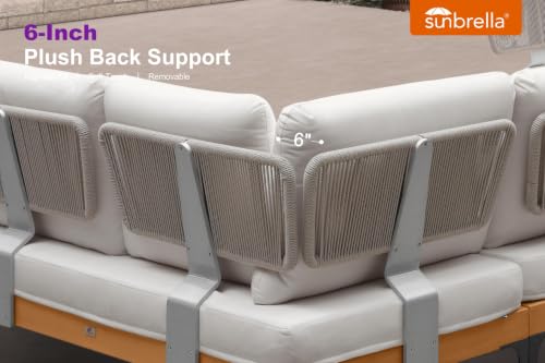 Image of PURPLE LEAF Patio Furniture Set Outdoor Sectional Sofa with Coffee Table Fade-Resistant Cushions Wicker L-Shaped 5 Pieces Aluminum Convertible Daybed for Balcony Yard Garden Poolside, White