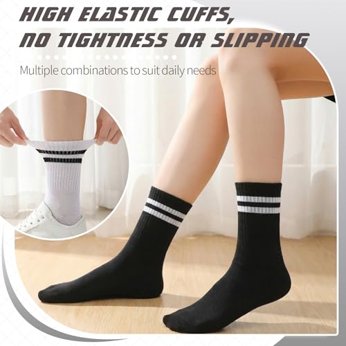 Image of Jspupifip 8 Pair Striped Athletic Crew Socks Running Socks for Men Women | Moisture-Wicking, Soft Stretchy Casual Mid Calf Socks Size 5-8, Breathable Casual Gym Socks