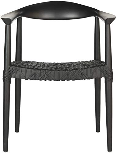 SAFAVIEH Home Collection – Wade Black Teak Wood Arm Chair with Woven Leather Web Seat, Fully Assembled Mid-Century Modern Accent Chair (FOX1003B)