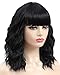 JOLNVCA Black Short Bob Curly Wigs with Hair Bangs Wavy Wigs for Women Girls Shoulder Length Heat Resistant Synthetic Wig Daily Party Halloween Cosplay Costume Wig 14 Inch