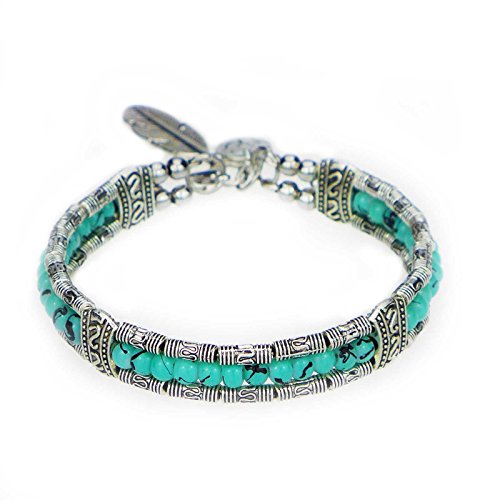 Preisvergleich Produktbild TheStyleAssistant "Unbroken Clan" Freundschaftsarmband, Federarmband, Feder Armband, Perlenarmband, Armreif Perlen Beads Beadsarmband Hippie Ethno Ibiza türkis aus der Festival Edition, A-F16-21
