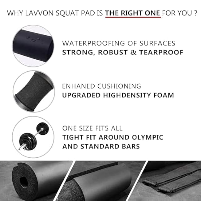 Squat Pad - Foam Barbell Pad for Squats Cushion, Lunges & Bar Padding for Hip Thrusts - Standard Weight Bar Pad - Provides Cushion to Neck and Shoulders While Training