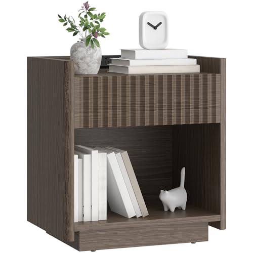 Frmobepts Fluted Nightstand, 22" Wide Side Table with Drawer, Mid