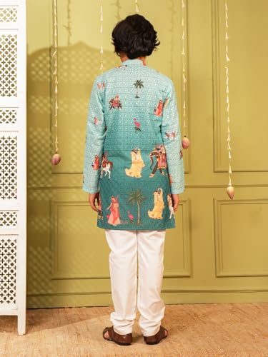 Image of AJ DEZINES Kurta Pajama For Kids Boys | Cotton Printed Chikankari Kurta Pyjama Set For Boys | Traditional & Festive Outfit | Party & Ethnic Wear | Stylish Kids Kurta Set