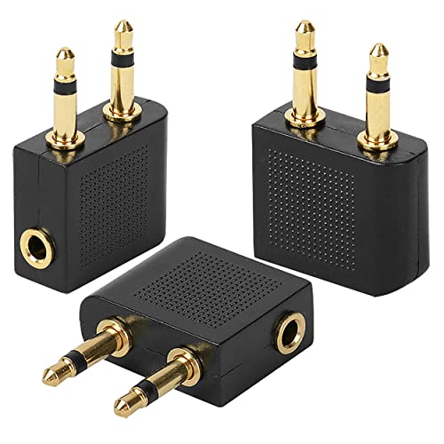 IRYNA 3 Pack Airline Airplane Flight Adapters for Headphones Gold Plated 3.5mm Male to 3.5mm Female Stereo Aux Jack Headphone Adapter Gold Plated