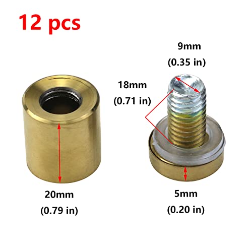 Image of Antrader 3 /4 inch x 1 inch Stainless Steel Glass Standoff,12-Pack,Polished Gold | Decorative Glass Mirror Sign Mounting Hardware with Rubber Washer