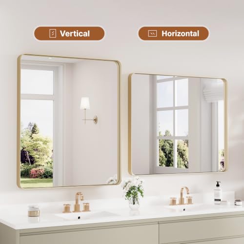 Image of Kosmonia 36x30 Inch Bathroom Vanity Mirror Brushed Champagne Gold