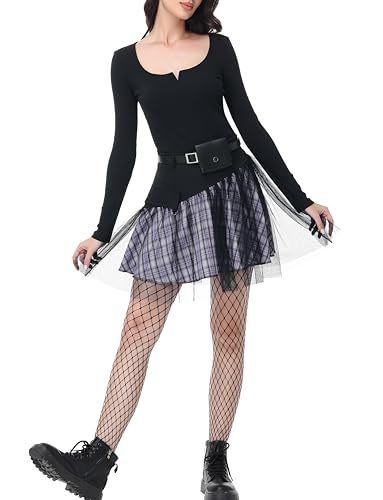PUNK RAVE DAILY Women Gothic Skirts Women Goth Mini Plaid Skirt with Tulle Punk Dunk High Waist A-Line Party Skirt4