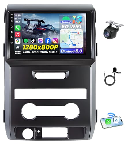 Car Radio for Ford F150 2009-2014: [4Core 64G ROM] 9 inch HD Touchscreen Stereo with Wireless CarPlay Android Auto GPS 5G WiFi FM RDS DSP SWC Mirror Link Free Backup Camera (Only fit Manual AC)