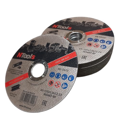NTools SDC - disque à tronçonner 125 x 1,0 x 22,23 mm, 25 pièces | Disques de coupe fins et durables pour la coupe du métal, de l'acier et de l'acier inoxydable (Inox), adaptés aux meuleuses d'angle