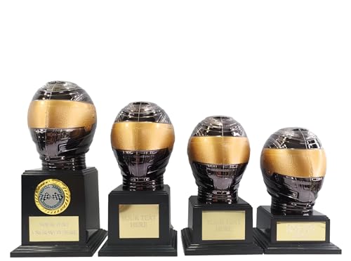 Image of County Engraving Personalised Black Helmet Motorsport Trophy Award In 4 Sizes Engraved With Any Text (Small)