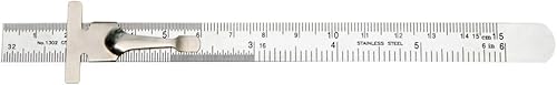 Kristeel Shinwa - Regla de clip de bolsillo, 6 pulgadas, 5.906 in, rígida, inglesa, de acero inoxidable, para ingeniero, regla con tabla de