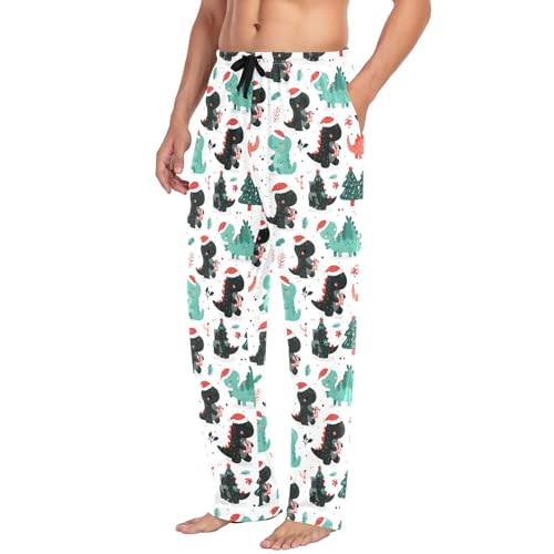 Christmas Dinosaurs Men's Pajamas Pants Cotton Sleep Bottoms Pants Lounge Sleepwear - S4