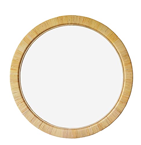 Sorbaria Natural Rattan Skin Wrapped Large Round Mirror - 36 Inch, Nautical, Coastal, Natural Style #TOP9