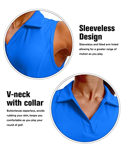 G Gradual Women's Sleeveless Golf Polo Shirts Tennis Quick Dry Collared Tank Tops V-Neck Polos For Women(Blue,Xl) #TOP3