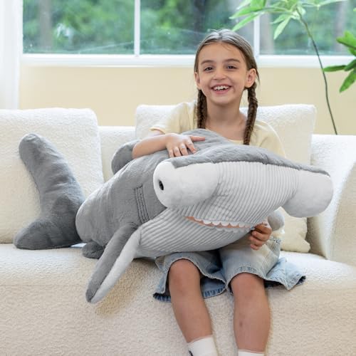 Image of Tezituor 43.3 inch Giant Hammerhead Shark Stuffed Animal, 4ft Large Stuffed Hammerhead Shark Plush Ocean Toys, Realistic Gray Shark Plush Pillow for Girls Boys
