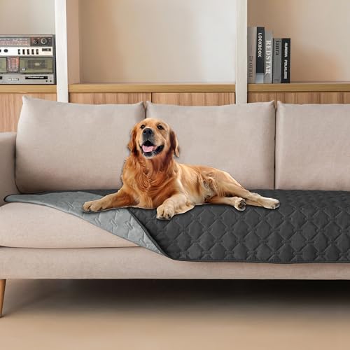 Image of gogobunny 100% Double Sided Waterproof Dog Blanket Soft Pet Bed Cover Reversible Protect Furniture Couch Sofa Car for Puppy Cat Kids (Dark Charcoal /Light Charcoal, 30x90 Inch (Pack of 1))