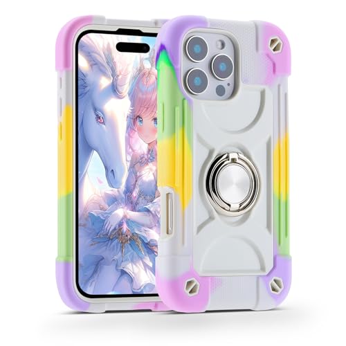 Image of MARKILL Compatible with iPhone Case with Ring Stand, Military Grade Drop Protection Full Body Rugged Heavy Duty Protective Durable Cover iPhone. (Rainbow White, iPhone 16 Pro 6.3 inch)