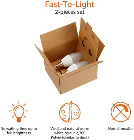 Amazon Basics LED E14 Small Edison Screw Candle Bulb, 5.5W (equivalent to 40W), Warm White, Non Dimmable - Pack of 2