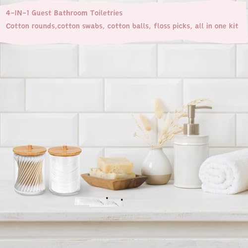 423 Pcs Guest Bathroom Essentials Kit – Guest Bathroom Toiletries Set with 100 Cotton Rounds, Balls, 200 Swabs, 20 Floss Picks, 2 Qtip Holder Dispensers with Bamboo Lid – All in Plastic Storage Box - Image 4