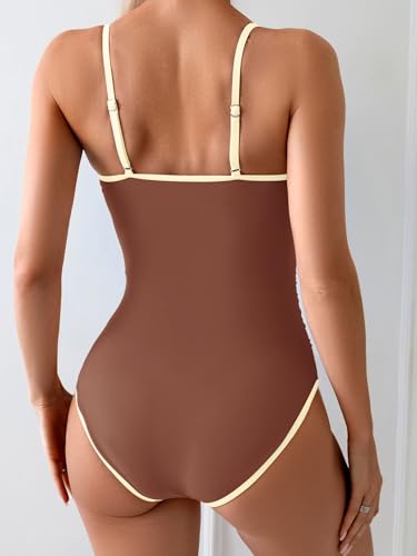 Image of Eomenie Women's One Piece Swimsuit Tummy Control Slimming Bathing Suit Color Block Spaghetti Strap 1 Piece Swim Suit Swimwear