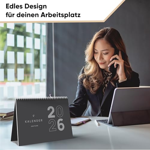 UNITURE® - Tischkalender hoch Okt. 2025 bis Dez. 2026 Monatskalender [FSC zertifiziert] Kalender 2026 Planer mit Monatsansicht, mit abreißbarer To-Do Liste, Stehkalender hohes Format 26,5 x 19,5 cm