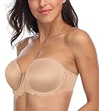 HACI Women's Multiway Strapless Bra Plus Size Full Figure Coverage Underwire Bras(38DD,Lace Beige)