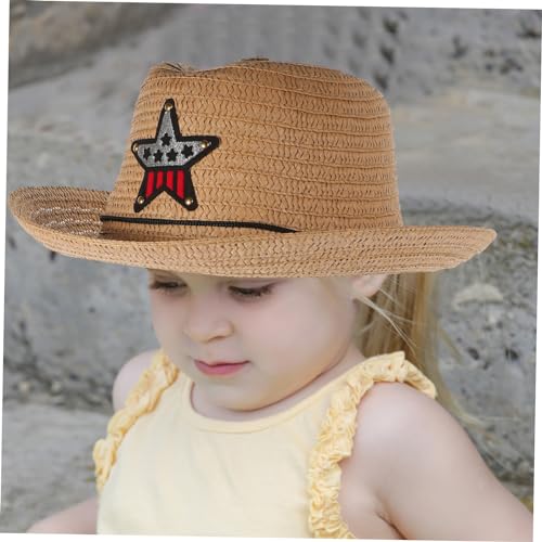 Outdoor Straw Hat for Boys and Girls Fashionable Sun Hat Beach Themed Birthday Headwear Khaki2