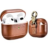 Ledertasche für AirPods 3 2021 Hülle, ICARER Echt Leder Vintage Tasche Stoßfeste Schutzhülle Lightweight Case mit Schlüsselbund für Apple AirPods 3 LED Frontseite Sichtbar Drahtloses Ladegerät-Braun