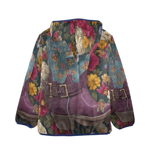 Floral Cowboy Boots Toddler Fleece Jacket Girl Boys Hooded Fleece Jacket Coat Warm Outwear Zip-up 3-10T2