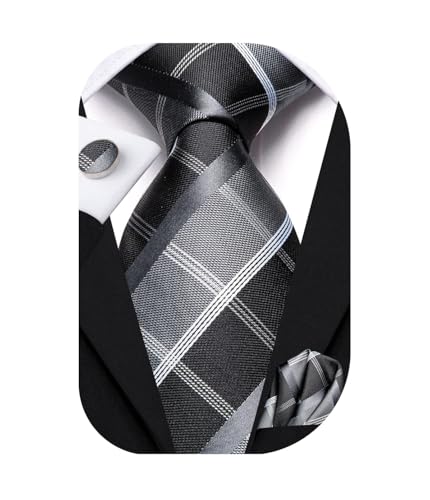 Image of Dubulle Silk Ties Set for Men Formal Paisley Striped Necktie Pocket Square Cufflinks 3PCS Sets Wedding Business Party