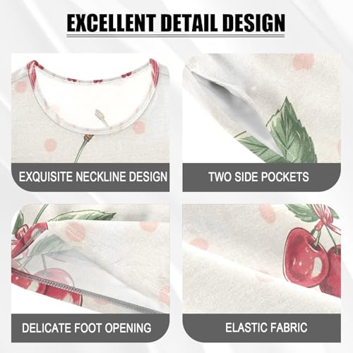 ALAZA Yellow Polka Dot Cherry Bow Pajamas Set Short Sleeve Cotton Sleepwear Summer Pjs 2 Piece 5-14Y4