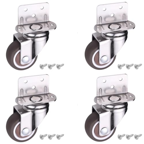 Skelang 4 Pcs 1 Inch Side Mounting Casters, TPE Swivel Plated Caster Wheels, L- Shaped Mute Wheel, Replacement for Baby Bed, Carts Trolley, Kitchen Cabinet, Furniture, Table, Loading Capacity 100 Lbs