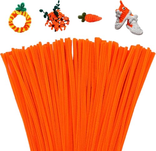 Image of Pipe Cleaners Craft, Pipe Cleaners Chenille Stem Fuzzy Sticks Craft Supplies for flowers making, Home DIY (Orange, 100pc)