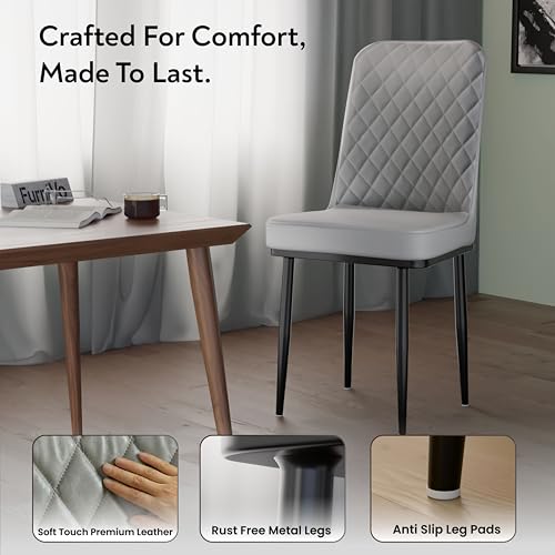 Image of IKON Premium Leatherette Dining Chair with Cushioned Seat & Metal Legs | Premium Accent Chair for Living Room, Bedroom & Balcony | D.I.Y (Mist Grey)