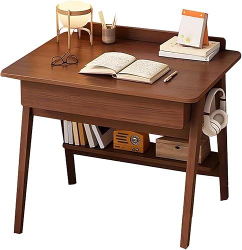 Massivholz Schreibtisch, Kleiner Computertisch,Holz-mit Schublade und Hängestange, Vintage Kleiner Studier-Arbeitstisch,für Heimbüro,Schlafzimmer