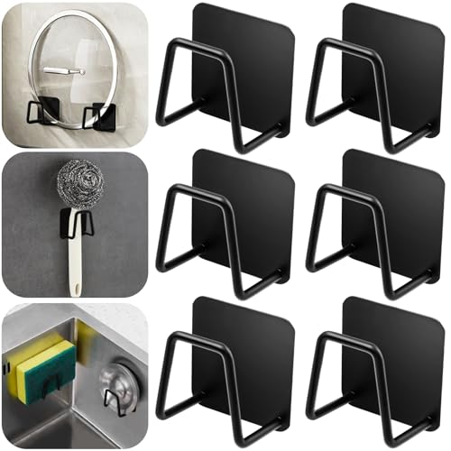 TOSAVGA 6 Stück Schwammhalter Küche, Edelstahl Schwammhalter Küche ohne Bohren, Klebeschwammhalter Multifunktionaler Küchenorganizer Spülbeckenschwammhalter für Bad Küche