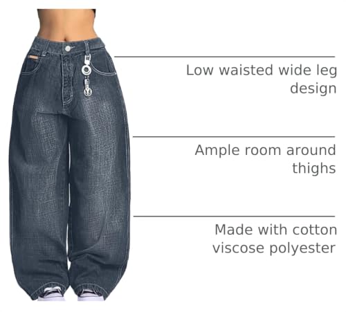 Image of EMMIOL Women Hip Hop 90s Vintage Baggy Jeans Denim Pants Mid Waist Jeans