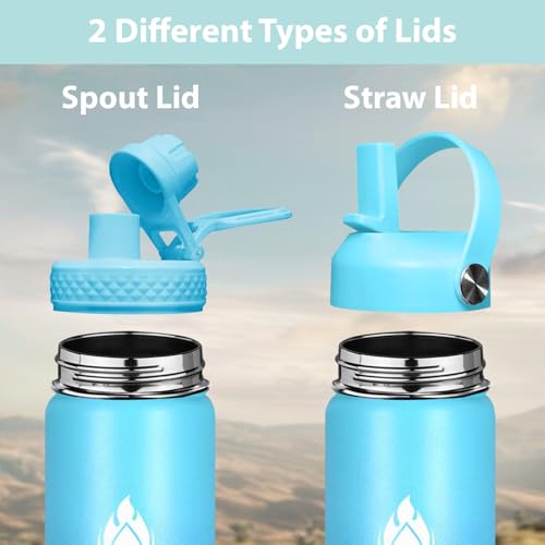 Image of SENDESTAR Stainless Steel Wide Mouth Water Bottle 24oz Double Wall Vacuum Insulated Leak Proof Bottle with New Flex Straw Lid & Spout Lid