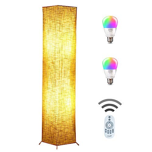 One-Day Sale: Up to 80% Off Floor Lamp, CHIPHY Square Standing Lamp, Color Changing and Dimmable Smart RGB Bulbs, Brown Linen Shade and Romote Control, Modern Light for Living Room, Bedroom and Office