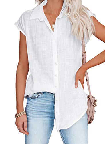 Dokotoo Cute Blouses For Women Short Sleeve Casual V Neck Solid Color Womens Blouses & Button-Down Shirts Business Fashion Chiffon Shirts And Tops White Medium #TOP6