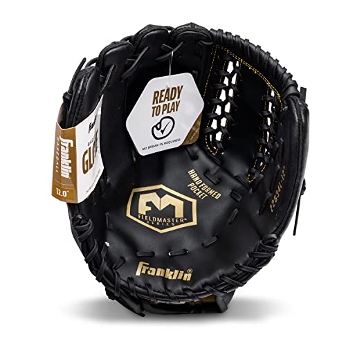 Image of Franklin Sports Baseball and Softball Glove - Field Master - Baseball and Softball Mitt - Adult and Youth Glove - Left Hand Throw - 12 inch - Black /Gold