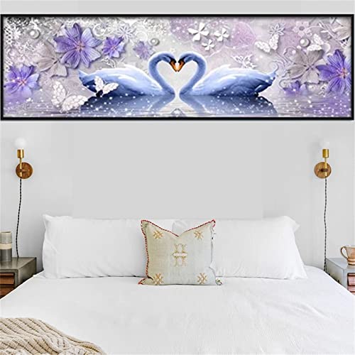 Peinture diamant cygne complet 80x240cm grand format broderie strass